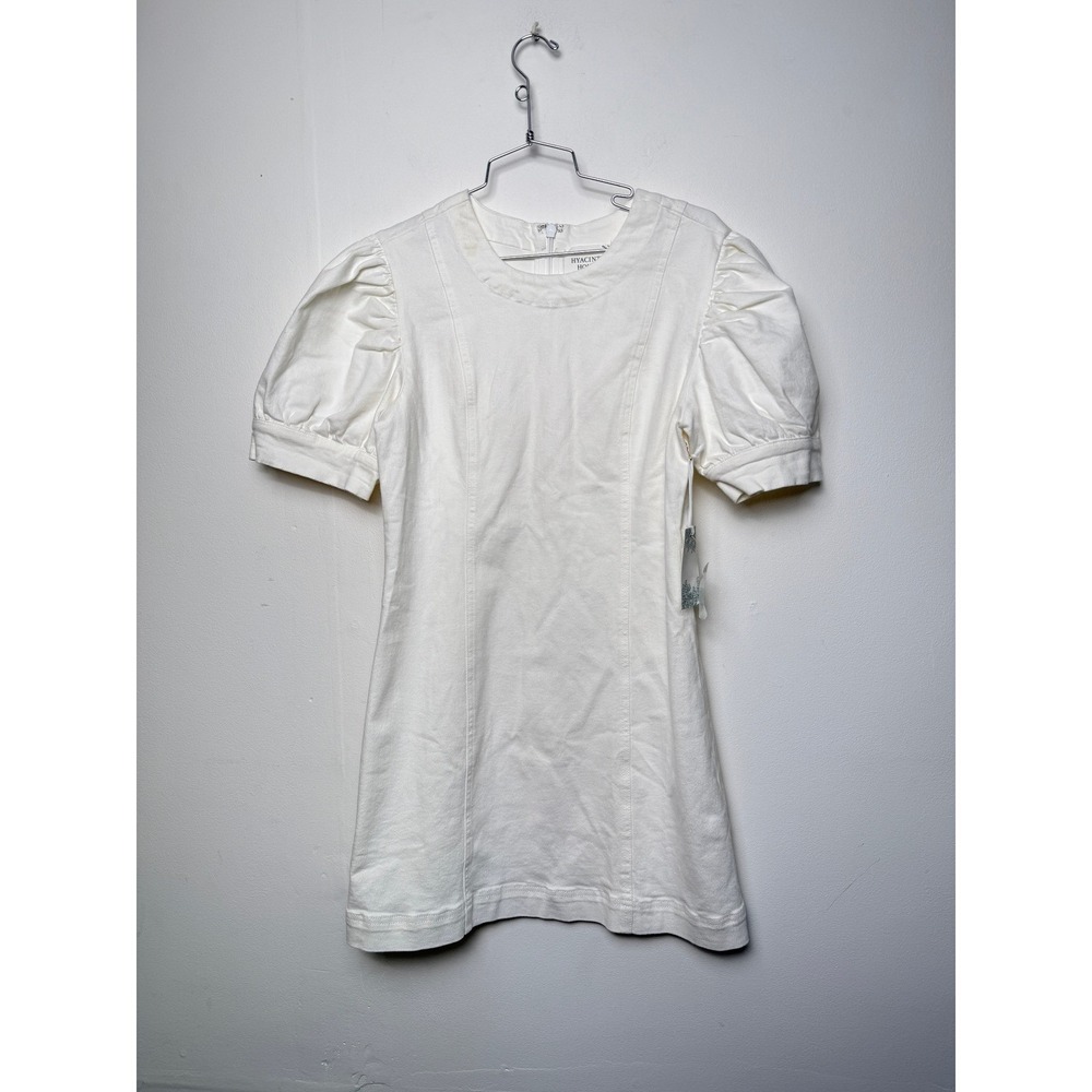 Hyacinth House White Cotton Denim‎ Puff Sleeve A Line Mini Dress M JJ2215D